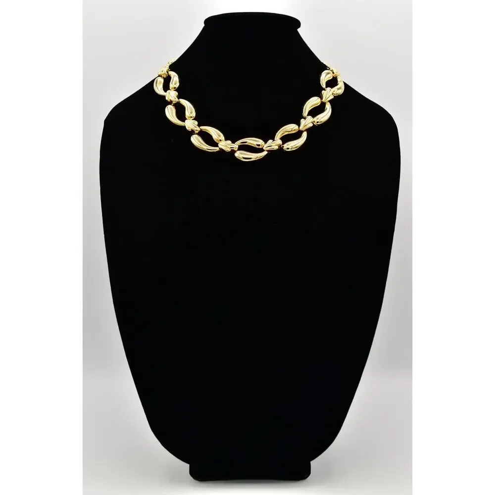 Vintage Collar Necklace Gold Tone Metal Shiny Linked Chain Chunky 1980s BinA17